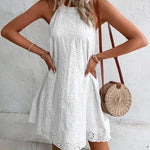 Zeagoo Boho Eyelet Pattern Halter Neck Cotton Sleeveless Dress for Women Casual Summer Vacation 2026