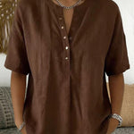 Zeagoo Zeagoo Women's Henley Collar Blouse Short Sleeve Casual Summer Shirt Work Business Casual Peter Pan Collar Top