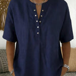 Zeagoo Zeagoo Women's Henley Collar Blouse Short Sleeve Casual Summer Shirt Work Business Casual Peter Pan Collar Top