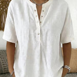 Zeagoo Zeagoo Women's Henley Collar Blouse Short Sleeve Casual Summer Shirt Work Business Casual Peter Pan Collar Top