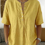 Zeagoo Zeagoo Women's Henley Collar Blouse Short Sleeve Casual Summer Shirt Work Business Casual Peter Pan Collar Top