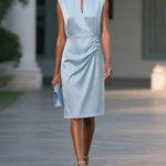 Modern Classy Keyhole Neckline Satin Sleeveless Dress