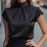 Zeagoo Elegant Mock Neck Ruched Solid Color Blouse for Women Casual Work Office Loose Fit 2026 | Under $40