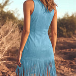 Western Cowgirl V-Neck Sleeveless Mini Tassel Dress