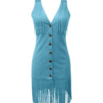 Western Cowgirl V-Neck Sleeveless Mini Tassel Dress