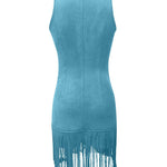 Western Cowgirl V-Neck Sleeveless Mini Tassel Dress