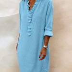 Casual Ruffle Trim Knee Length Dress with Pockets