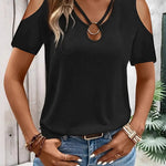 Fashion Cold Shoulder Top With Metal Ring Detail