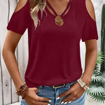Fashion Cold Shoulder Top With Metal Ring Detail