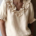 Cute French Style Ruffled Collar Puff Sleeve Top