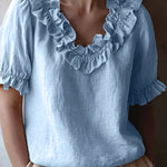 Cute French Style Ruffled Collar Puff Sleeve Top