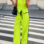 Elegant Casual Contrast Trim Vest and Pants Set