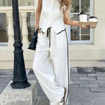 Elegant Casual Contrast Trim Vest and Pants Set