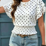 Versatile Polka Dot Ruffled Sleeves Blouse