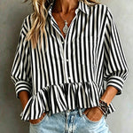 French Style Summer Striped Peplum Blouse