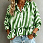 French Style Summer Striped Peplum Blouse