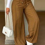 Daily Comfort Tie Front Elastic Waist Wide Leg Pants