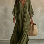 Bohemian Style Lace Trim Batwing Sleeve Maxi Dress