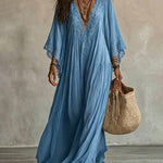 Bohemian Style Lace Trim Batwing Sleeve Maxi Dress