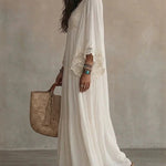 Bohemian Style Lace Trim Batwing Sleeve Maxi Dress