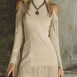 Western Suede Tassel Hem Bodycon Mini Dress