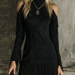 Western Suede Tassel Hem Bodycon Mini Dress