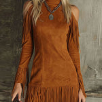 Western Suede Tassel Hem Bodycon Mini Dress
