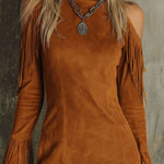 Western Suede Tassel Hem Bodycon Mini Dress