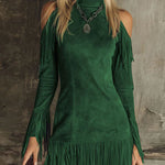 Western Suede Tassel Hem Bodycon Mini Dress