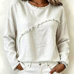 Stylish Asymmetric Panel Seam Frayed Edge Detail Top