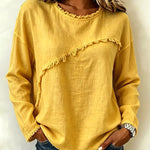 Stylish Asymmetric Panel Seam Frayed Edge Detail Top