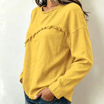 Stylish Asymmetric Panel Seam Frayed Edge Detail Top