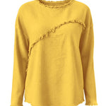 Stylish Asymmetric Panel Seam Frayed Edge Detail Top