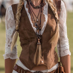 Western Vest-Style Lace Patchwork Sleeve Top