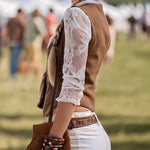 Western Vest-Style Lace Patchwork Sleeve Top