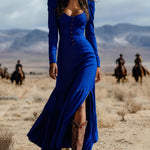 Western Cowgirl Style Ruffled Maxi Dress