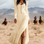 Western Cowgirl Style Ruffled Maxi Dress