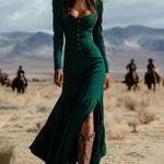Western Cowgirl Style Ruffled Maxi Dress