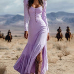 Western Cowgirl Style Ruffled Maxi Dress