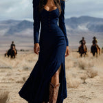 Western Cowgirl Style Ruffled Maxi Dress