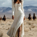 Western Cowgirl Style Ruffled Maxi Dress