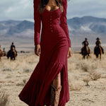 Western Cowgirl Style Ruffled Maxi Dress