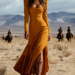 Western Cowgirl Style Ruffled Maxi Dress