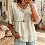 Boho Fringe Trim Babydoll Blouse