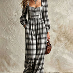 Vintage Plaid Wide Leg Jumpsuit