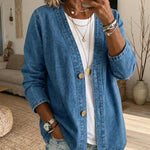 Lightweight Washed Cotton Faux Denim Jacket