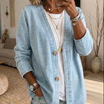 Lightweight Washed Cotton Faux Denim Jacket