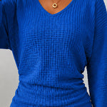 Waffle Knit V Neck Top with Flare Sleeves