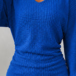 Waffle Knit V Neck Top with Flare Sleeves