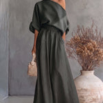 Women's One Shoulder Top And Wide Leg Pants Set